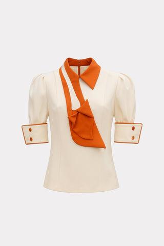 Statement Blouse With Collar And Cuffs - Ivory Orange