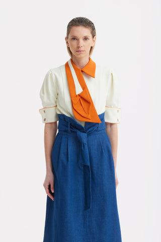 Statement Blouse With Collar And Cuffs - Ivory Orange