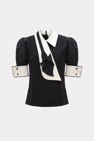 Statement Blouse With White Collar And Cuffs - Black - Julia Allert