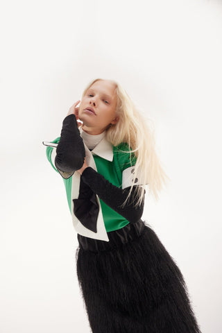 Statement Blouse With White Collar And Cuffs – Green - Julia Allert