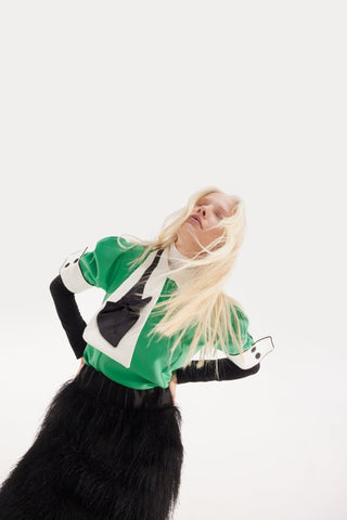 Statement Blouse With White Collar And Cuffs – Green - Julia Allert