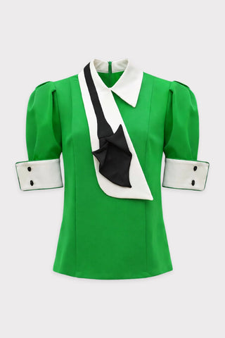 Statement Blouse With White Collar And Cuffs – Green - Julia Allert