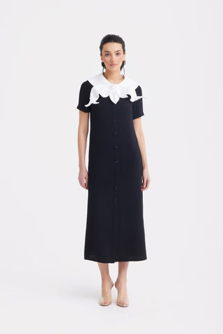 Straight Midi Shirt Dress With Adjustable Collar – Black - Julia Allert