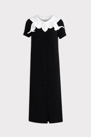 Straight Midi Shirt Dress With Adjustable Collar – Black - Julia Allert