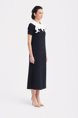 Straight Midi Shirt Dress With Adjustable Collar – Black - Julia Allert