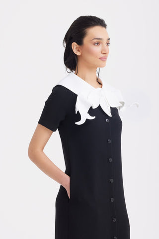 Straight Midi Shirt Dress With Adjustable Collar – Black - Julia Allert