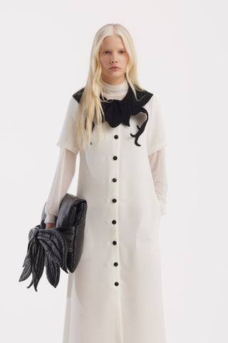 Straight Midi Shirt Dress With Adjustable Collar – White - Julia Allert