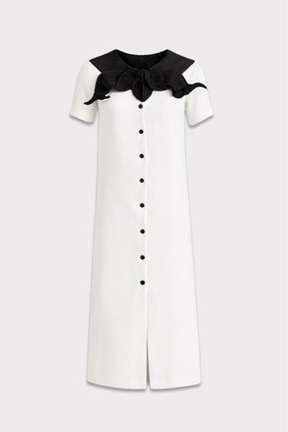 Straight Midi Shirt Dress With Adjustable Collar – White - Julia Allert