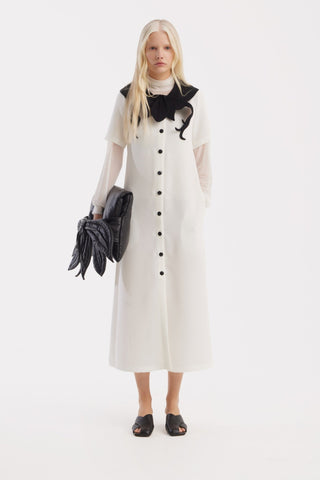 Straight Midi Shirt Dress With Adjustable Collar – White - Julia Allert