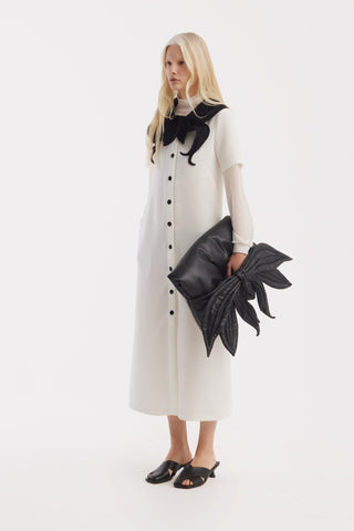 Straight Midi Shirt Dress With Adjustable Collar – White - Julia Allert