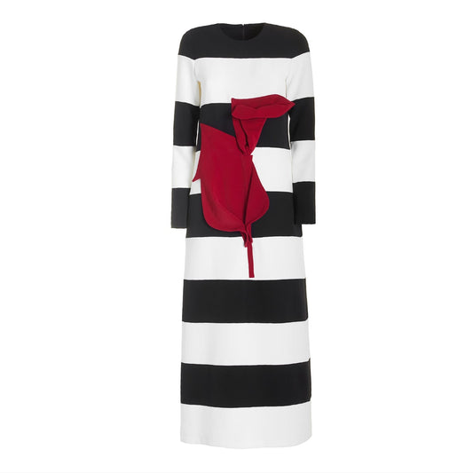 Striped Dress With Red Rose Accent