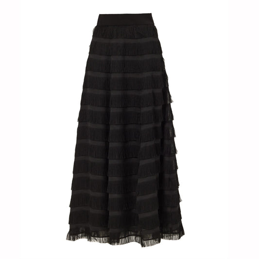 Striped High Waist Ankle Length Skirt Black