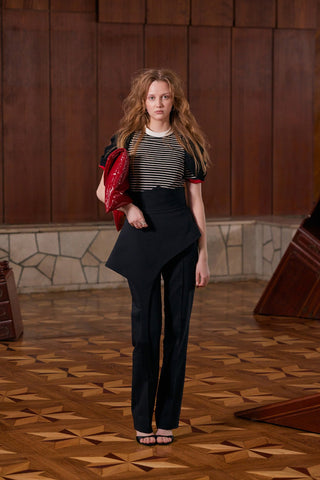 Striped Knit Blouse With Mesh Puff Sleeves - Julia Allert