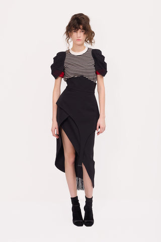 Striped Knit Blouse With Mesh Puff Sleeves - Julia Allert