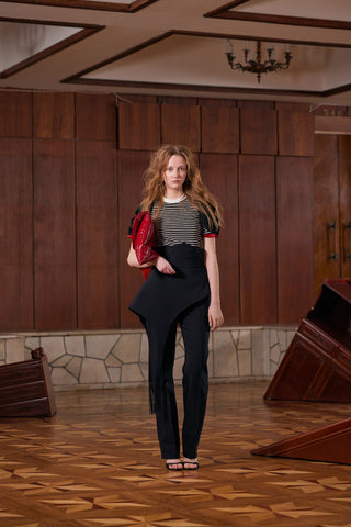 Striped Knit Blouse With Mesh Puff Sleeves - Julia Allert