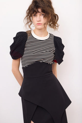 Striped Knit Blouse With Mesh Puff Sleeves - Julia Allert