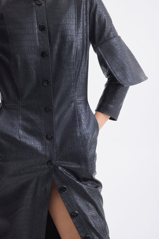 Structured Faux Leather Croc Dress – Black