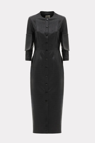 Structured Faux Leather Croc Dress – Black