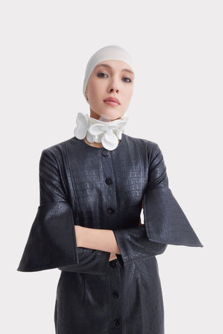 Structured Faux Leather Croc Dress – Black