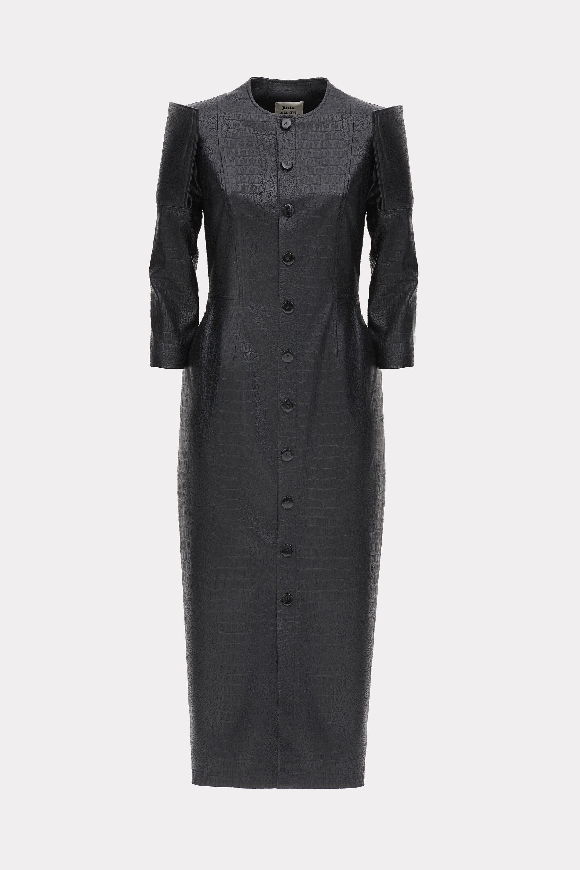 Croc-Effect Faux Leather Button Down Dress Black L Croc-Effect Faux Leather Button Down Dress Black L