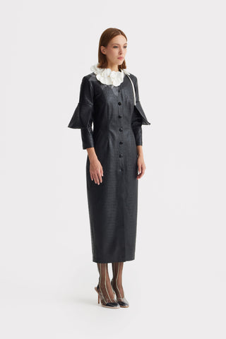 Structured Faux Leather Croc Dress – Black