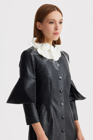 Structured Faux Leather Croc Dress – Black