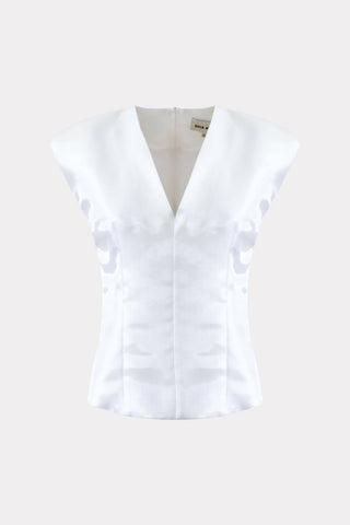 Structured Fit Cap Sleeve V-Neck Blouse White - Julia Allert