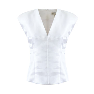Structured Fit Cap Sleeve V-Neck Blouse White