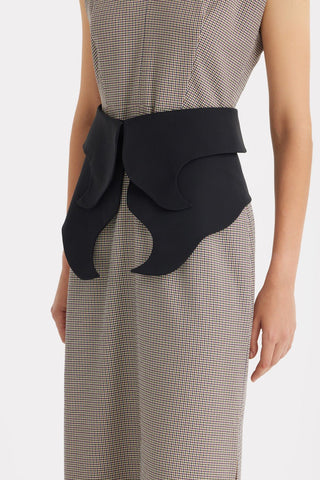 Structured Sleeveless V-Neck Dress with Waist Belt - Grey-Brown, Black - Julia Allert