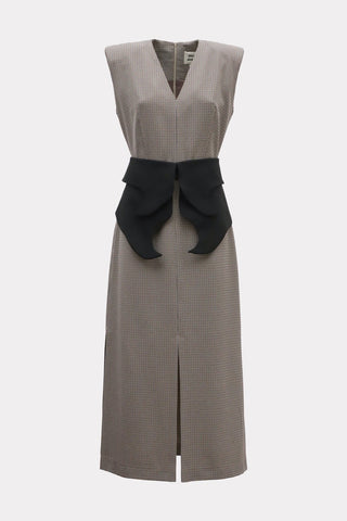 Structured Sleeveless V-Neck Dress with Waist Belt - Grey-Brown, Black - Julia Allert
