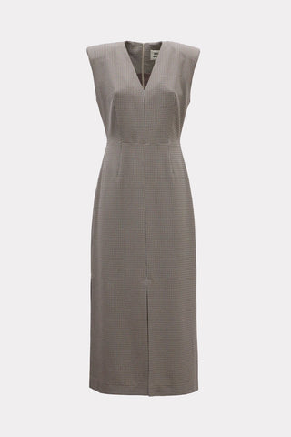 Structured Sleeveless V-Neck Dress with Waist Belt - Grey-Brown, Black - Julia Allert