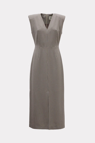 Structured Sleeveless V-Neck Dress with Waist Belt - Grey-Brown, Black