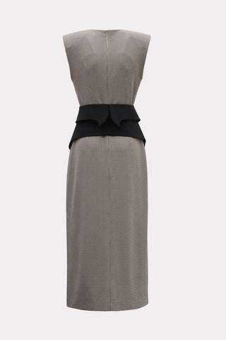 Structured Sleeveless V-Neck Dress with Waist Belt - Grey-Brown, Black