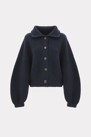 Structured Wool Knit Buttoned Cardigan – Dark Navy