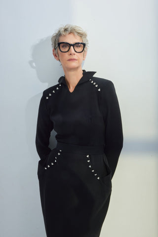 Studded Tailored Midi Dress – Black - Julia Allert