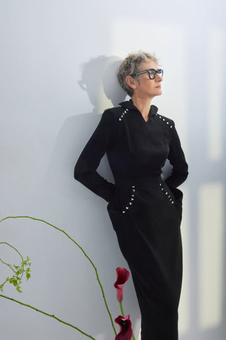 Studded Tailored Midi Dress – Black - Julia Allert