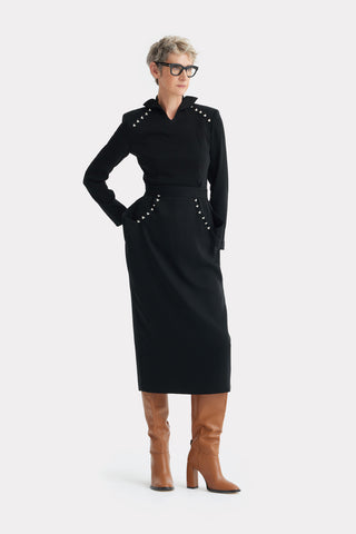 Studded Tailored Midi Dress – Black