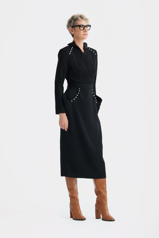 Studded Tailored Midi Dress – Black
