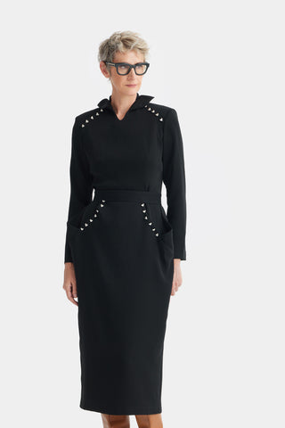 Studded Tailored Midi Dress – Black