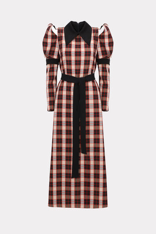 Stylish Cold Shoulder Long Sleeve Dress With Belt Red Check - Julia Allert
