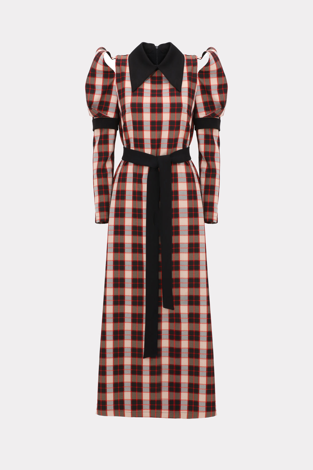 Stylish Cold Shoulder Long Sleeve Dress with Belt Red Check S Stylish Cold Shoulder Long Sleeve Dress with Belt Red Check S