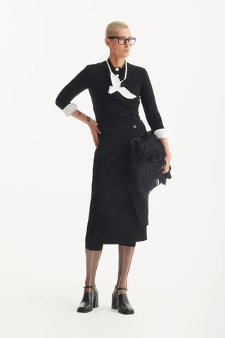 Stylish Formal Fitted Midi Dress - Black