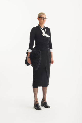 Stylish Formal Fitted Midi Dress - Black