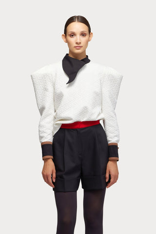 Stylish High-Waisted Red Waistband Shorts Black - Julia Allert