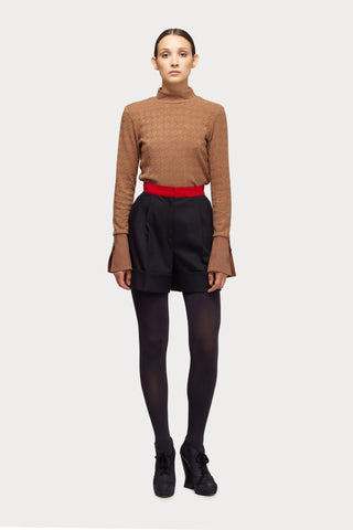 Stylish High-Waisted Red Waistband Shorts Black - Julia Allert