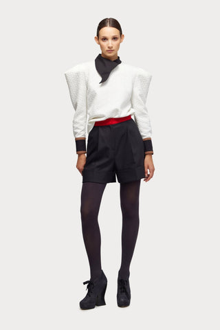 Stylish High-Waisted Red Waistband Shorts Black - Julia Allert