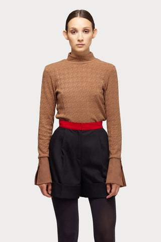 Stylish High-Waisted Red Waistband Shorts Black - Julia Allert