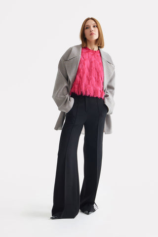 Stylish Relaxed-Fit Blazer With Contrast Lining Blue Beige Check