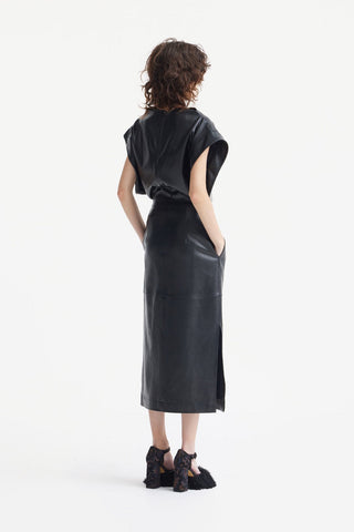 Stylish Sleeveless Faux Leather Dress Black - Julia Allert
