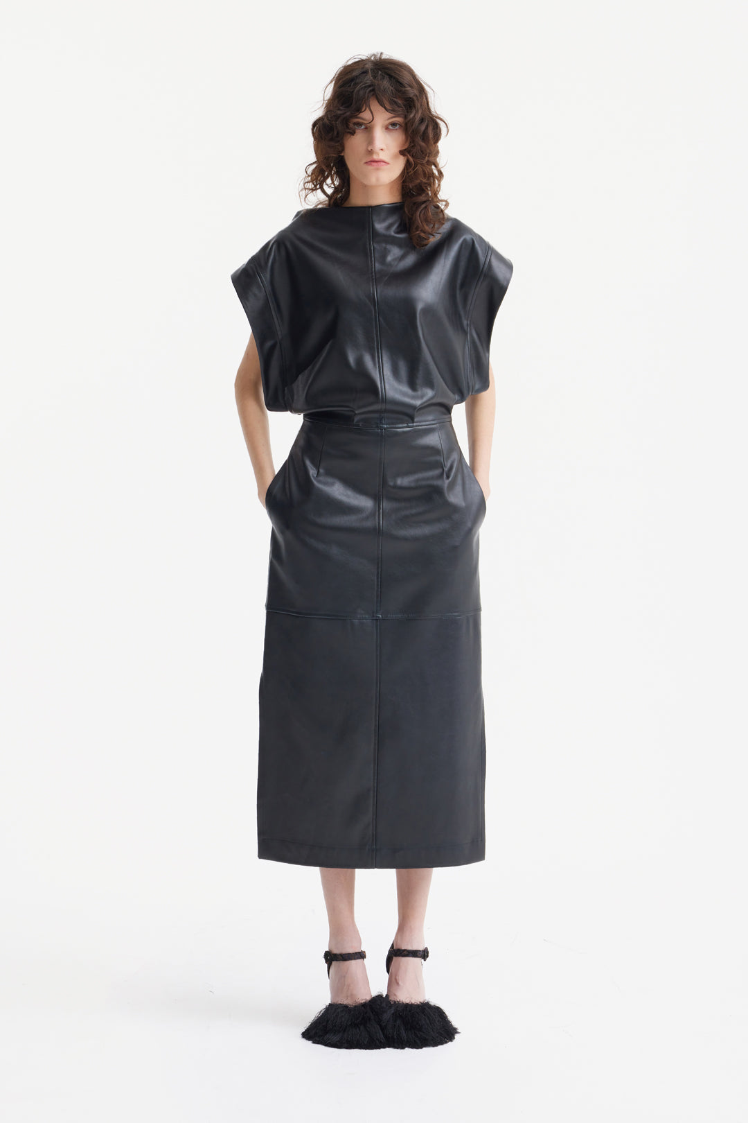 Stylish Sleeveless Faux Leather Dress Black XL Stylish Sleeveless Faux Leather Dress Black XL